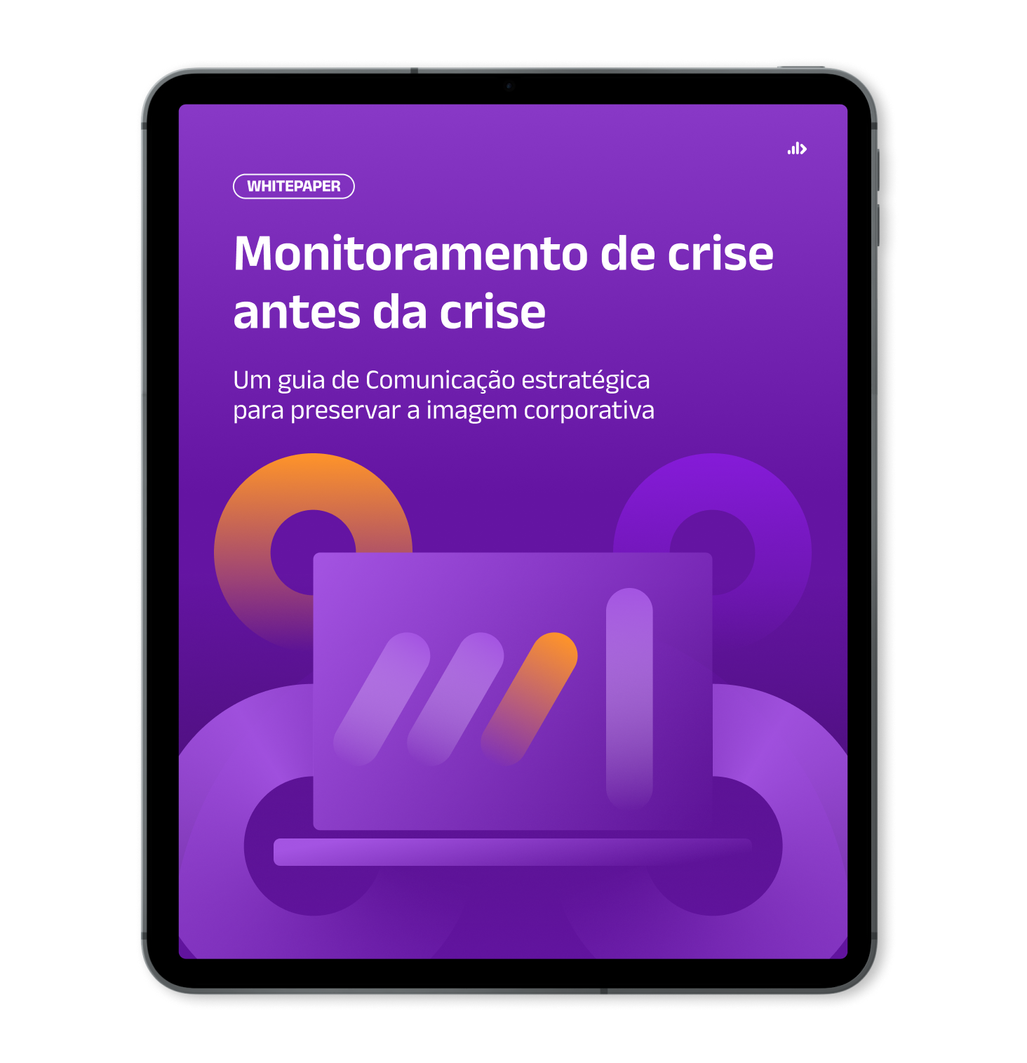 Mockup de Tablet com capa do [Whitepaper] Monitoramento de crise antes da crise