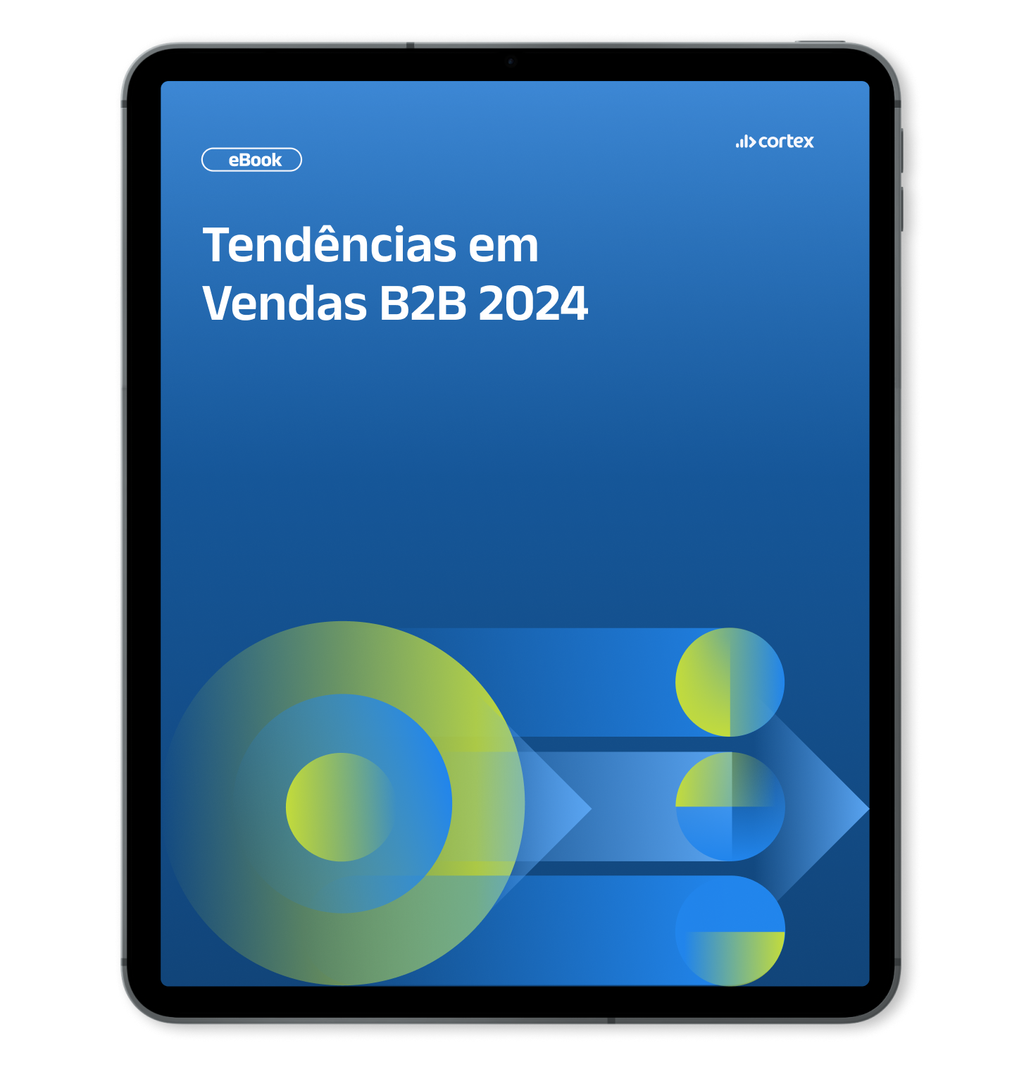 Mockup de Tablet com capa do [eBook] Tendências em Vendas B2B 2024