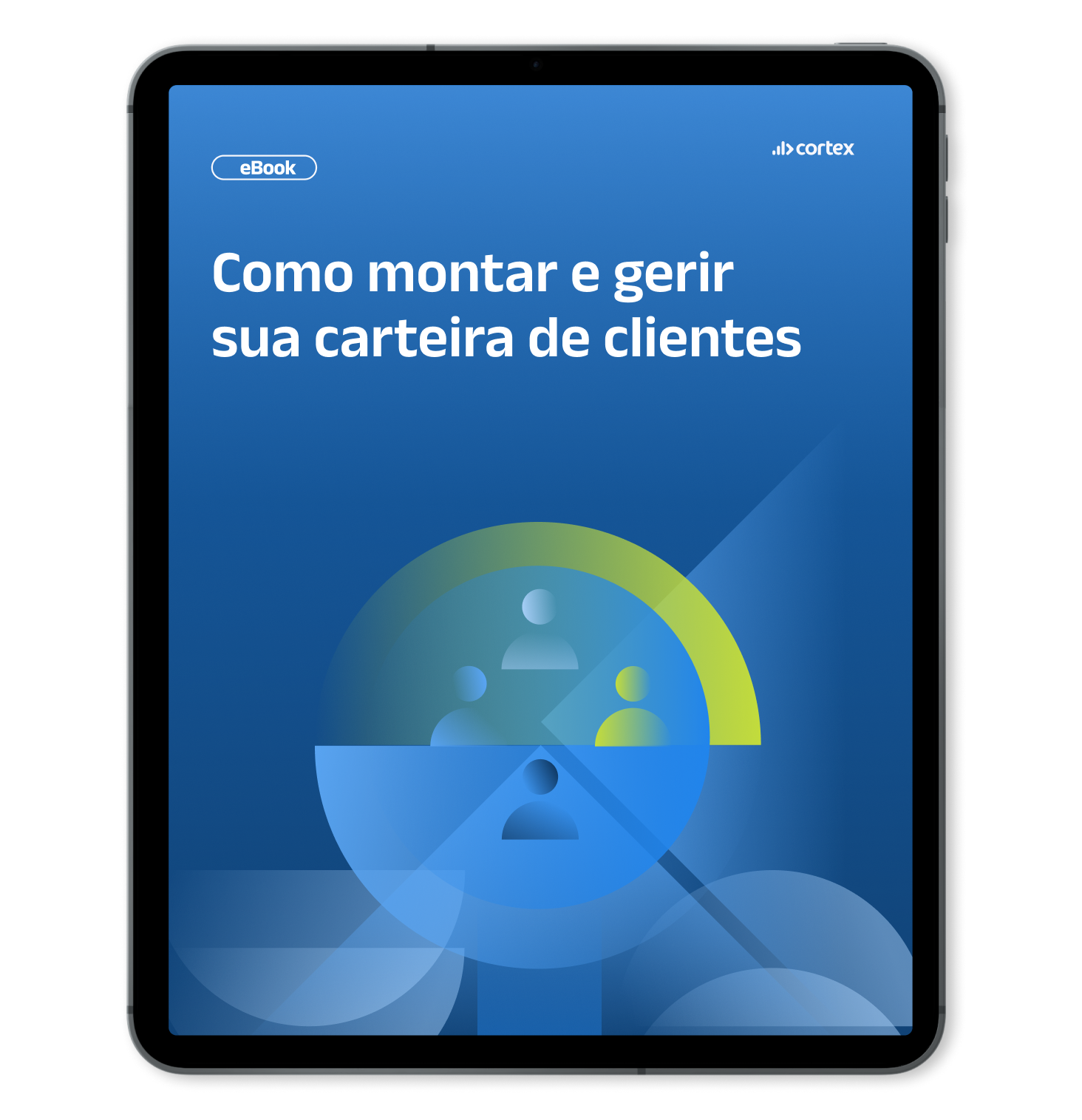 Mockup de Tablet com capa do eBook Como montar e gerir sua carteira de clientes