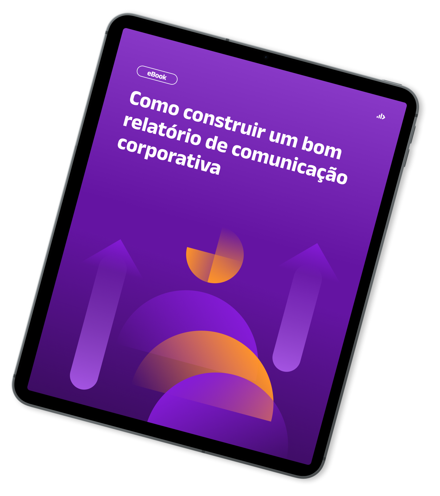 Mockup de Tablet com capa do Ebook - Como construir um bom relatório de comunicação corporativa