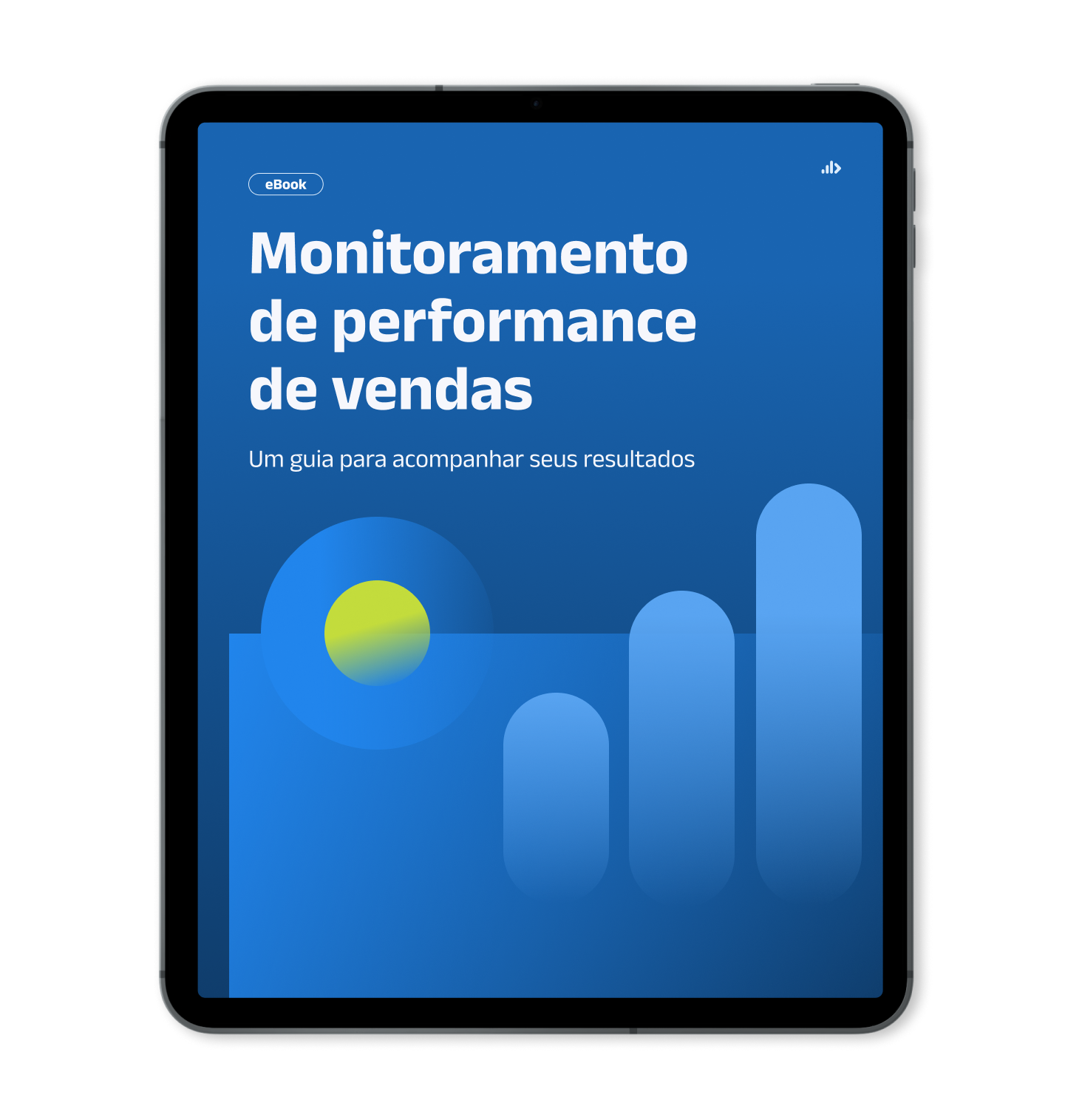 Mockup de Tablet com capa do Ebook - Monitoramento de performance de vendas - Um guia para acompanhar seus resultados