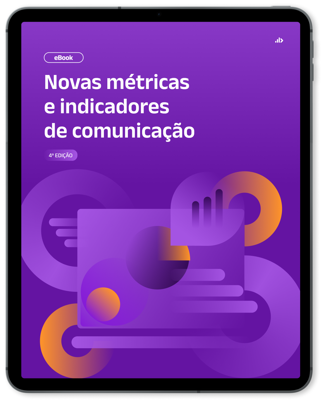 Mockup de Tablet com capa do Ebook - Novas métricas e indicadores de comunicação - 4a edição