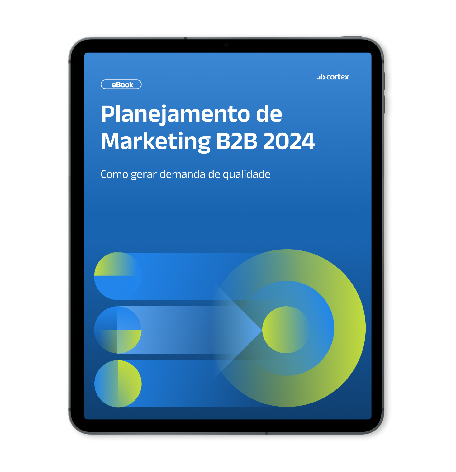Mockup de Tablet com capa do Ebook - Planejamento de Marketing B2B 2024_ como gerar demanda de qualidade