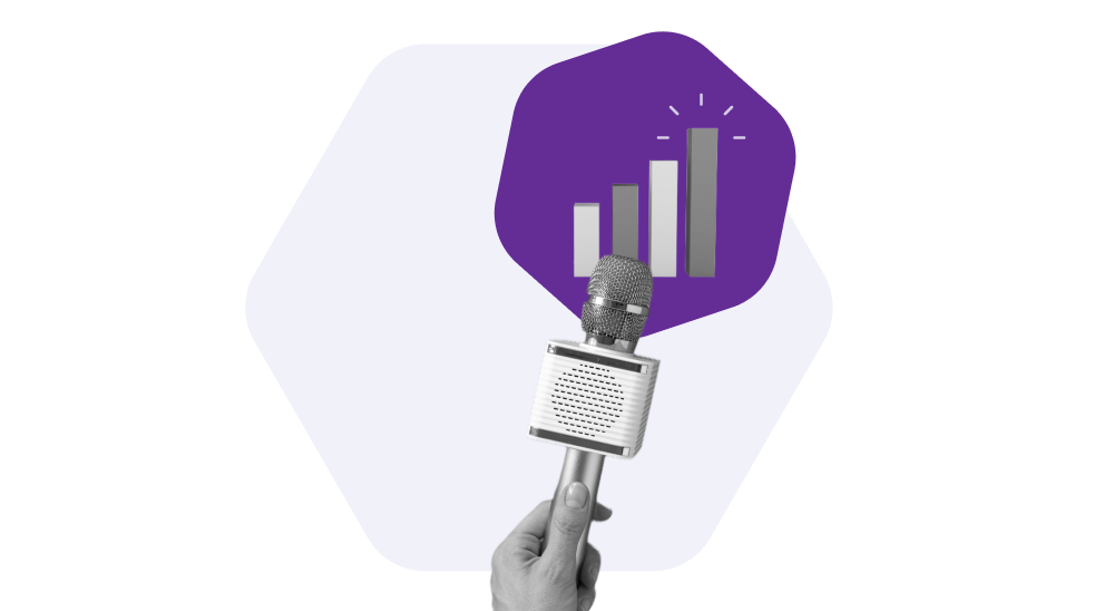 microfone na mão e gráficos