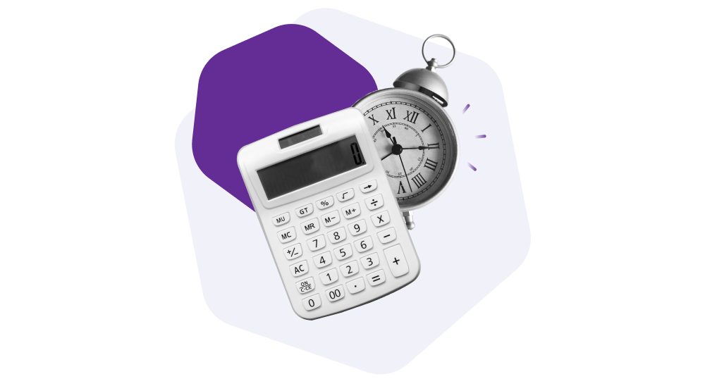 Calculadora remetendo o cálculo do ROI e relógio fazendo referência à rotina do profissional de Comunicação